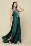 Shop_Amit Aggarwal_Emerald Green Embellished Metallic Band Collar Dress _Online_at_Aza_Fashions