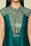 Buy_Amit Aggarwal_Emerald Green Embellished Metallic Band Collar Dress 