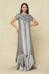 Buy_Amit Aggarwal_Grey Embellished Metallic Band Collar Yoke Handkerchief Dress _at_Aza_Fashions