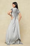 Amit Aggarwal_Grey Embellished Metallic Band Collar Yoke Handkerchief Dress _Online_at_Aza_Fashions