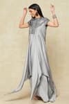 Amit Aggarwal_Grey Embellished Metallic Band Collar Yoke Handkerchief Dress _at_Aza_Fashions