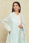 Shop_Anamika Khanna_Blue Embroidered Floral Round Kurta Draped Skirt Set _Online_at_Aza_Fashions