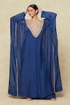 Buy_Anamika Khanna_Blue Embroidered V Neck Yoke Kaftan _at_Aza_Fashions