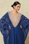 Shop_Anamika Khanna_Blue Embroidered V Neck Yoke Kaftan _at_Aza_Fashions