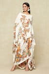 Buy_Anamika Khanna_White Printed Floral Boat Cape Draped Skirt Set _at_Aza_Fashions