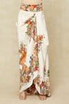 Anamika Khanna_White Printed Floral Boat Cape Draped Skirt Set _Online_at_Aza_Fashions