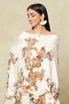 Shop_Anamika Khanna_White Printed Floral Boat Cape Draped Skirt Set _Online_at_Aza_Fashions