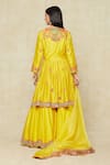 Shop_Debyani + Co_Yellow Embroidered Floral Round Peplum Kurta Sharara Set _at_Aza_Fashions