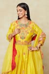 Debyani + Co_Yellow Embroidered Floral Round Peplum Kurta Sharara Set _at_Aza_Fashions