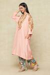 Buy_Debyani + CO_Pink Cotton Embroidery V-neck Kurta And Pant Set _Online_at_Aza_Fashions