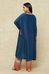 Shop_Debyani + CO_Blue Silk Embroidery V-neck Yoke Kaftan And Pant Set _at_Aza_Fashions