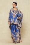 Buy_Rajdeep Ranawat_Blue Silk Printed Fleur Round Kaftan And Draped Skirt Set _Online_at_Aza_Fashions