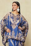 Shop_Rajdeep Ranawat_Blue Silk Printed Fleur Round Kaftan And Draped Skirt Set _at_Aza_Fashions