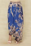 Rajdeep Ranawat_Blue Silk Printed Fleur Round Kaftan And Draped Skirt Set _at_Aza_Fashions