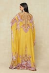 Rajdeep Ranawat_Yellow Silk Printed Floral V Neck Kaftan _Online_at_Aza_Fashions