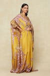 Shop_Rajdeep Ranawat_Yellow Silk Printed Floral V Neck Kaftan _Online_at_Aza_Fashions