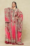 Rajdeep Ranawat_Fuchsia Silk Printed Fleur V Neck Kaftan _at_Aza_Fashions