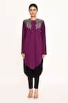 Namrata Joshipura_Purple Embroidered Cutdana Round Tropical Leaves Tunic _Online_at_Aza_Fashions