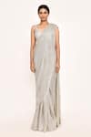 Seema Gujral_Silver Embroidered Stone Leaf Shimmer Pre-draped Saree With Blouse _Online_at_Aza_Fashions