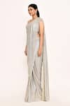 Buy_Seema Gujral_Silver Embroidered Stone Leaf Shimmer Pre-draped Saree With Blouse _Online_at_Aza_Fashions