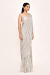 Shop_Seema Gujral_Silver Embroidered Stone Leaf Shimmer Pre-draped Saree With Blouse _Online_at_Aza_Fashions