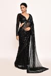 Seema Gujral_Black Net Embroidered Sequins Plunged V Neck Saree With Blouse _Online_at_Aza_Fashions