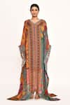 Buy_Torani_Multi Color Printed Floral Tropical V Neck Kaftan _Online_at_Aza_Fashions