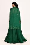 Shop_Anushree Reddy_Emerald Green Organza Embroidered Floral Square Cape Lehenga Set _at_Aza_Fashions