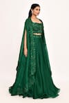 Buy_Anushree Reddy_Emerald Green Organza Embroidered Floral Square Cape Lehenga Set 