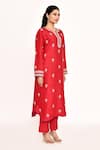 Anushree Reddy_Red Dupion Silk Embroidered Flower Notched Zardozi Kurta Set _at_Aza_Fashions