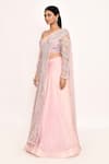 COUTURE BY NIHARIKA_Pink Embroidered Floral V Neck Blouse Lehenga Set _at_Aza_Fashions