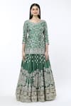 Abhinav Mishra_Green Embroidered Zardozi Leaf Lehenga Kurta Set _at_Aza_Fashions