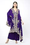 Buy_Anamika Khanna_Purple Embroidered Botanic V Neck Kaftan And Draped Skirt Set _at_Aza_Fashions