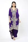 Anamika Khanna_Purple Embroidered Botanic V Neck Kaftan And Draped Skirt Set _Online_at_Aza_Fashions