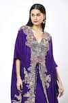 Buy_Anamika Khanna_Purple Embroidered Botanic V Neck Kaftan And Draped Skirt Set _Online_at_Aza_Fashions