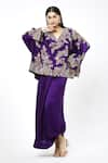 Buy_Anamika Khanna_Purple Embroidered Floral V Neck Top And Skirt Ste _at_Aza_Fashions