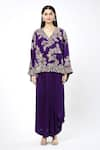 Anamika Khanna_Purple Embroidered Floral V Neck Top And Skirt Ste _Online_at_Aza_Fashions