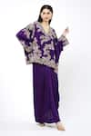 Shop_Anamika Khanna_Purple Embroidered Floral V Neck Top And Skirt Ste _Online_at_Aza_Fashions