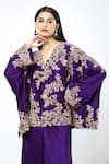 Anamika Khanna_Purple Embroidered Floral V Neck Top And Skirt Ste _at_Aza_Fashions