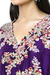 Buy_Anamika Khanna_Purple Embroidered Floral V Neck Top And Skirt Ste 