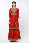 Debyani + Co_Red Embroidered Floral Closed Round Ambi Butti Peplum Kurta Sharara Set _Online_at_Aza_Fashions