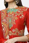 Debyani + Co_Red Embroidered Floral Closed Round Ambi Butti Peplum Kurta Sharara Set _at_Aza_Fashions