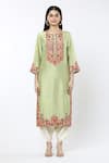 Debyani + Co_Green Embroidered Floral Round Kurta Salwar Set _Online_at_Aza_Fashions