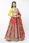 Buy_Debyani + Co_Red Printed Floral Closed Round Embroidered Lehenga Blouse Set _at_Aza_Fashions