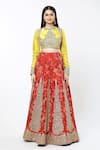 Debyani + Co_Red Printed Floral Closed Round Embroidered Lehenga Blouse Set _Online_at_Aza_Fashions