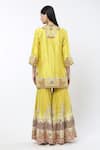 Shop_Debyani + Co_Yellow Embroidered Floral Round Shaded Sharara Set _at_Aza_Fashions