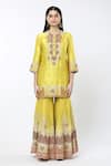 Debyani + Co_Yellow Embroidered Floral Round Shaded Sharara Set _Online_at_Aza_Fashions