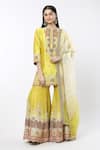 Shop_Debyani + Co_Yellow Embroidered Floral Round Shaded Sharara Set _Online_at_Aza_Fashions