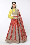 Buy_Debyani + Co_Red Printed Floral Closed Round Chota Gulab Organza Lehenga Set _at_Aza_Fashions