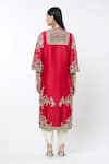 Shop_Debyani + Co_Red Embroidered Floral Round Straight Kurta Set _at_Aza_Fashions